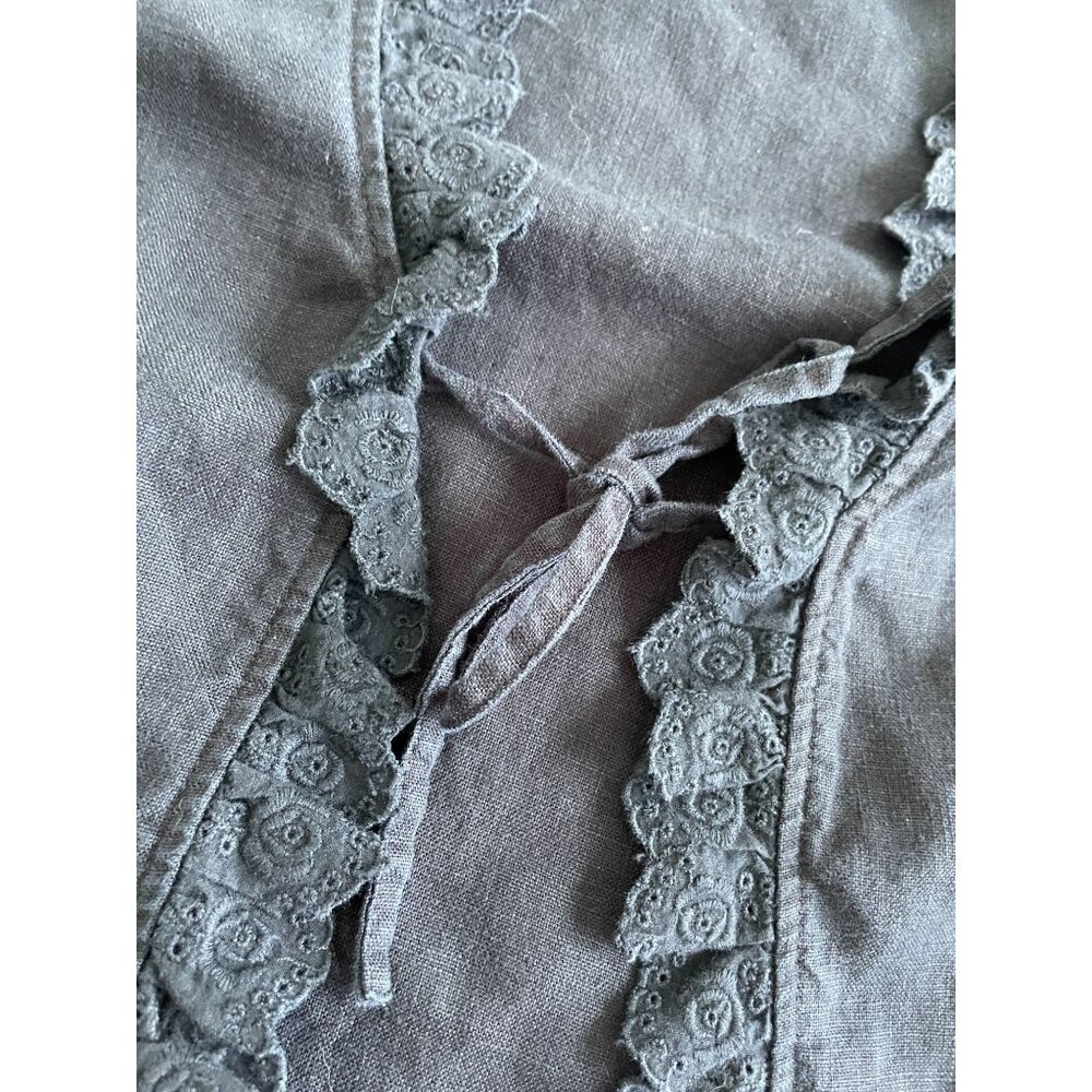 Relativity Womens 100% Linen Ruffle Cardigan PM Black Lace Trim & Tie Whimsigoth - Picture 8 of 9